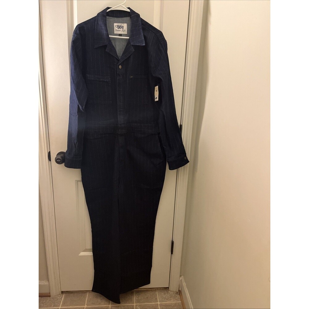 Lee Union-Alls Women's Pinstriped Denim Full Body Romper Jumpsuit Zip Size XL